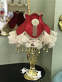 Abajur Çiftli Kırmızı Dantel